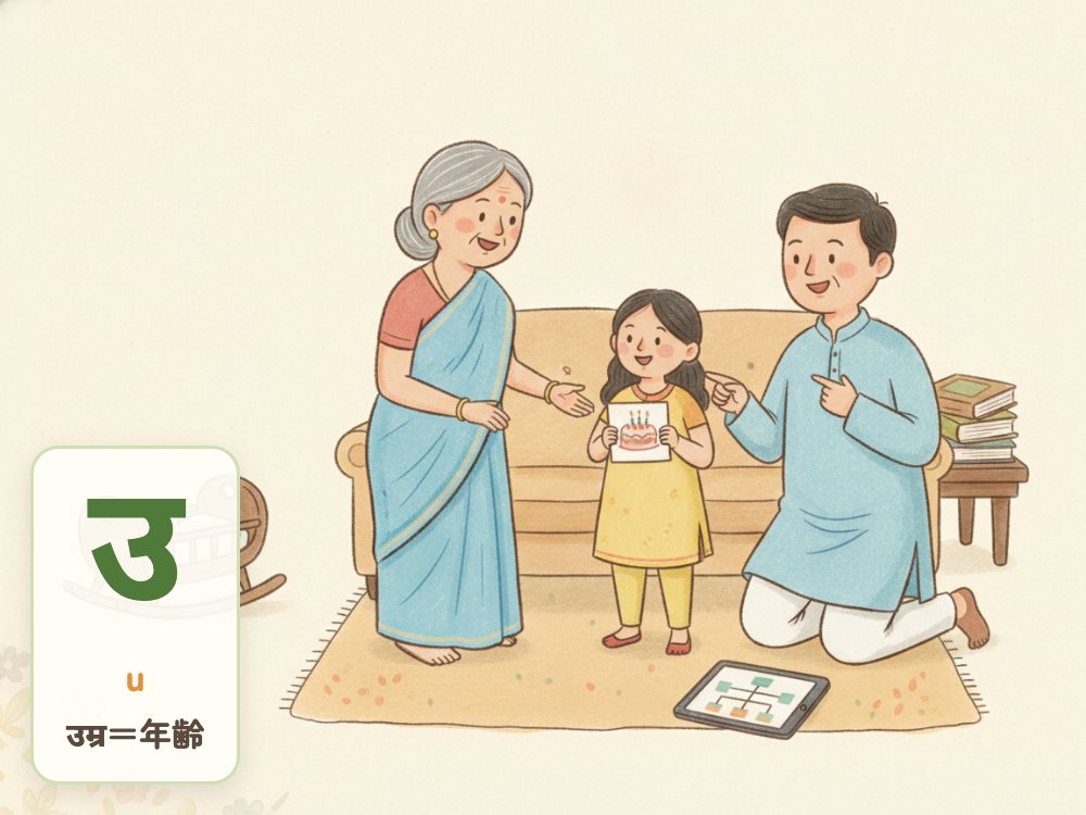 【1日1文字】उ（u）｜उम्र（年齢）の उ