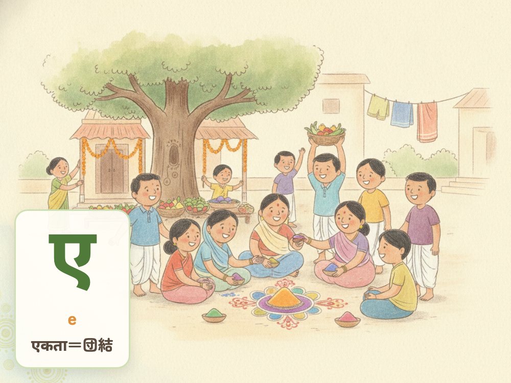 【1日1文字】ए（e）｜एकता（団結）の ए