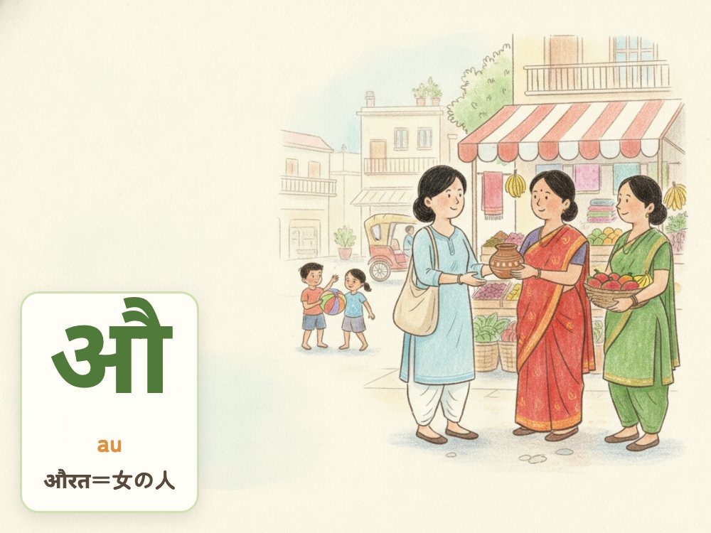 【1日1文字】औ（au）｜औरत（女の人）の औ