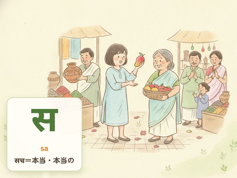 【1日1文字】स（sa）｜सच（本当・本当の）の स