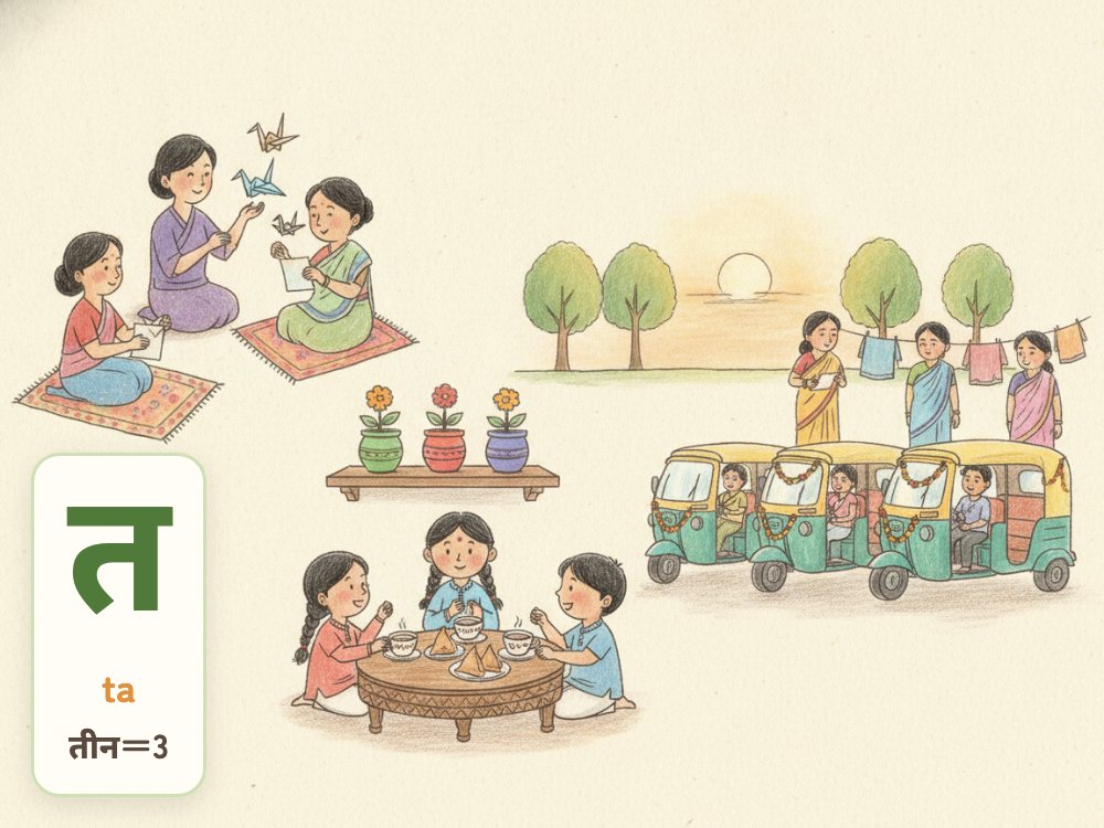 【1日1文字】त（ta）｜तीन（3）の त