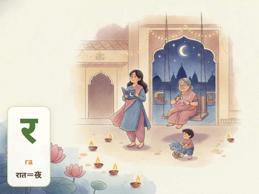 【1日1文字】र（ra）｜रात（夜）の र