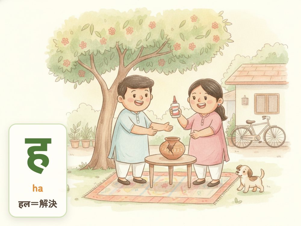 【1日1文字】ह（ha）｜हल（解決）の ह