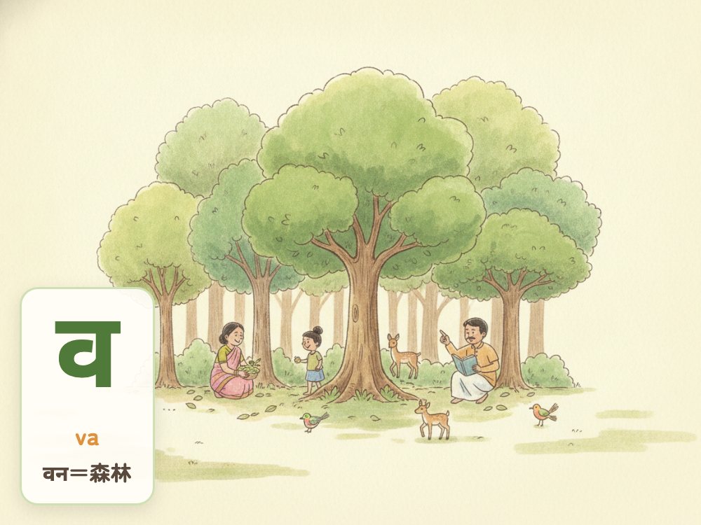 【1日1文字】व（va）｜वन（森林）の व