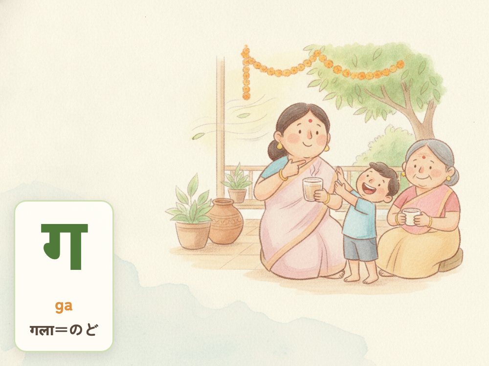 【1日1文字】ग（ga）｜गला（のど）の ग