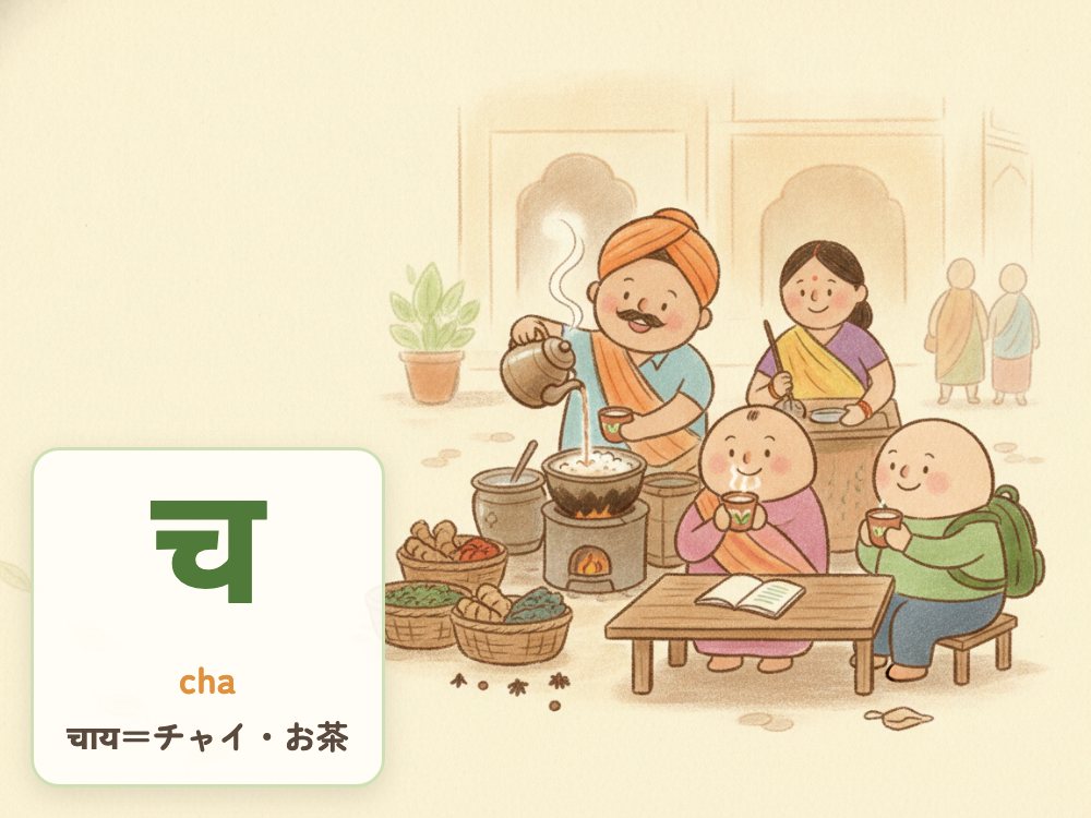 【1日1文字】च（cha）｜चाय（チャイ・お茶）の च