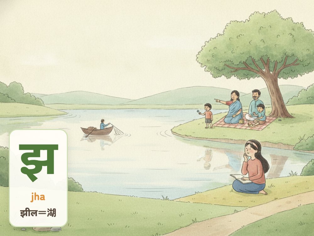 【1日1文字】झ（jha）｜झील（湖）の झ