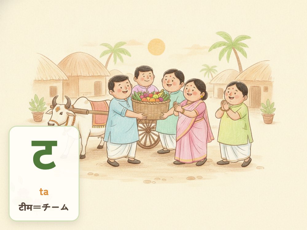 【1日1文字】ट（ta）｜टीम（チーム）の ट